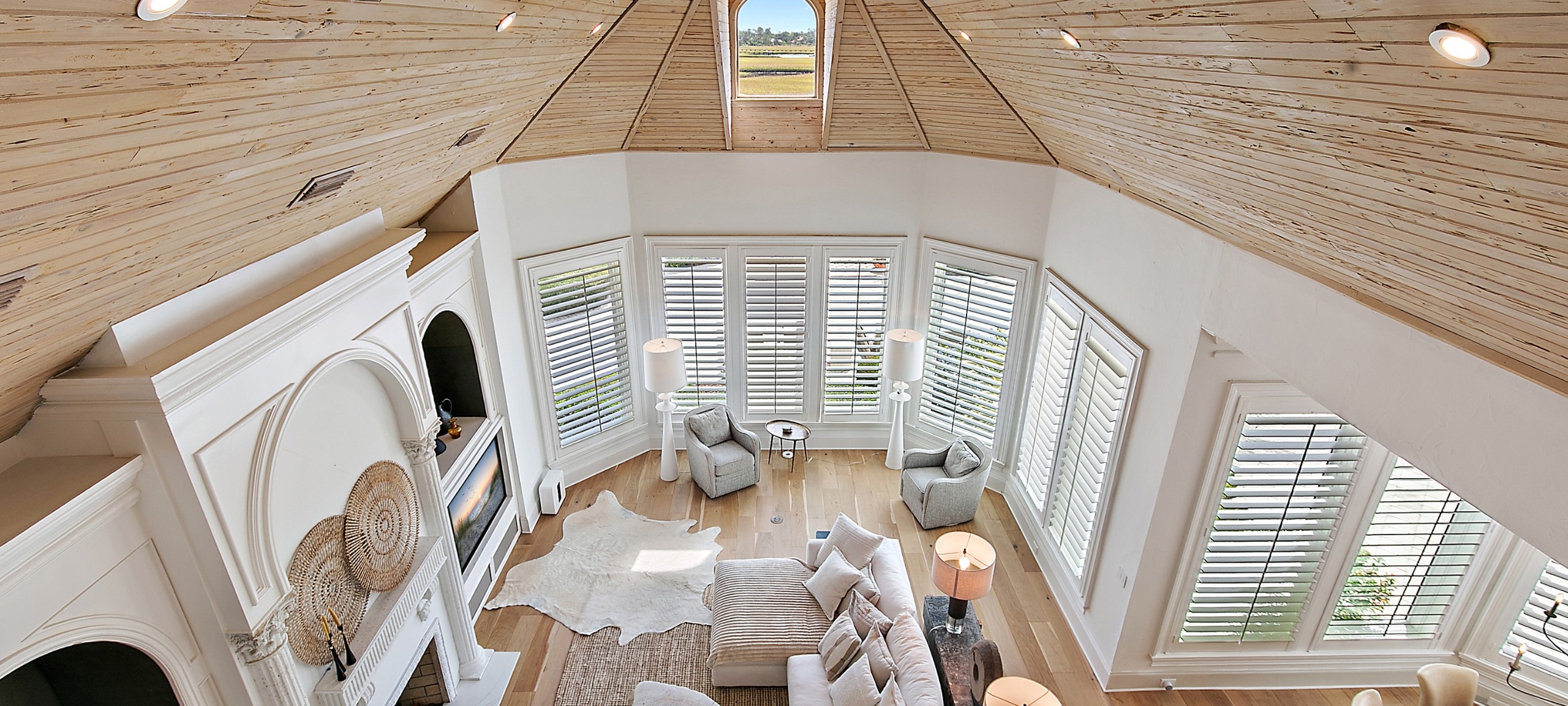Office interior overlooking the pool